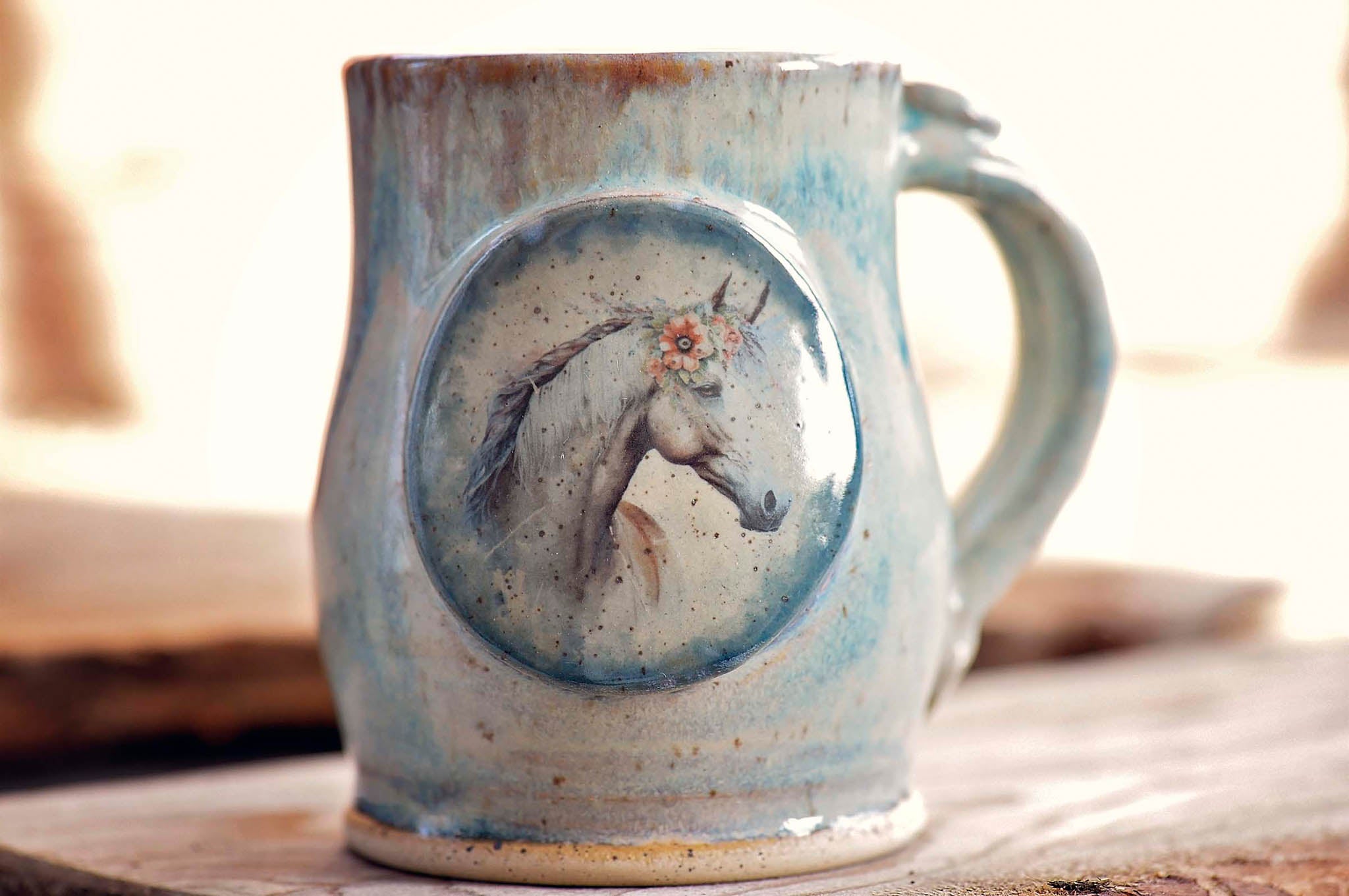 12.5oz Peach Wildflower Horse Mug