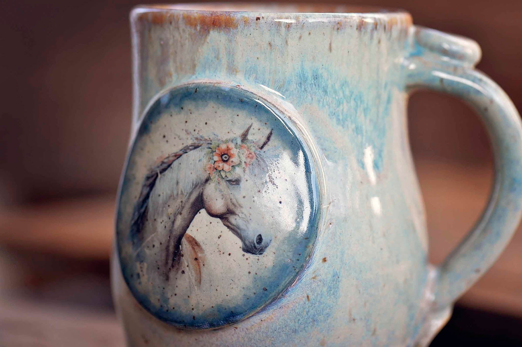 12.5oz Peach Wildflower Horse Mug