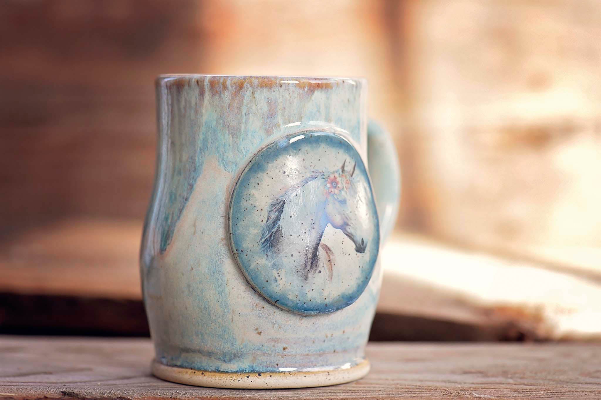 12.5oz Peach Wildflower Horse Mug