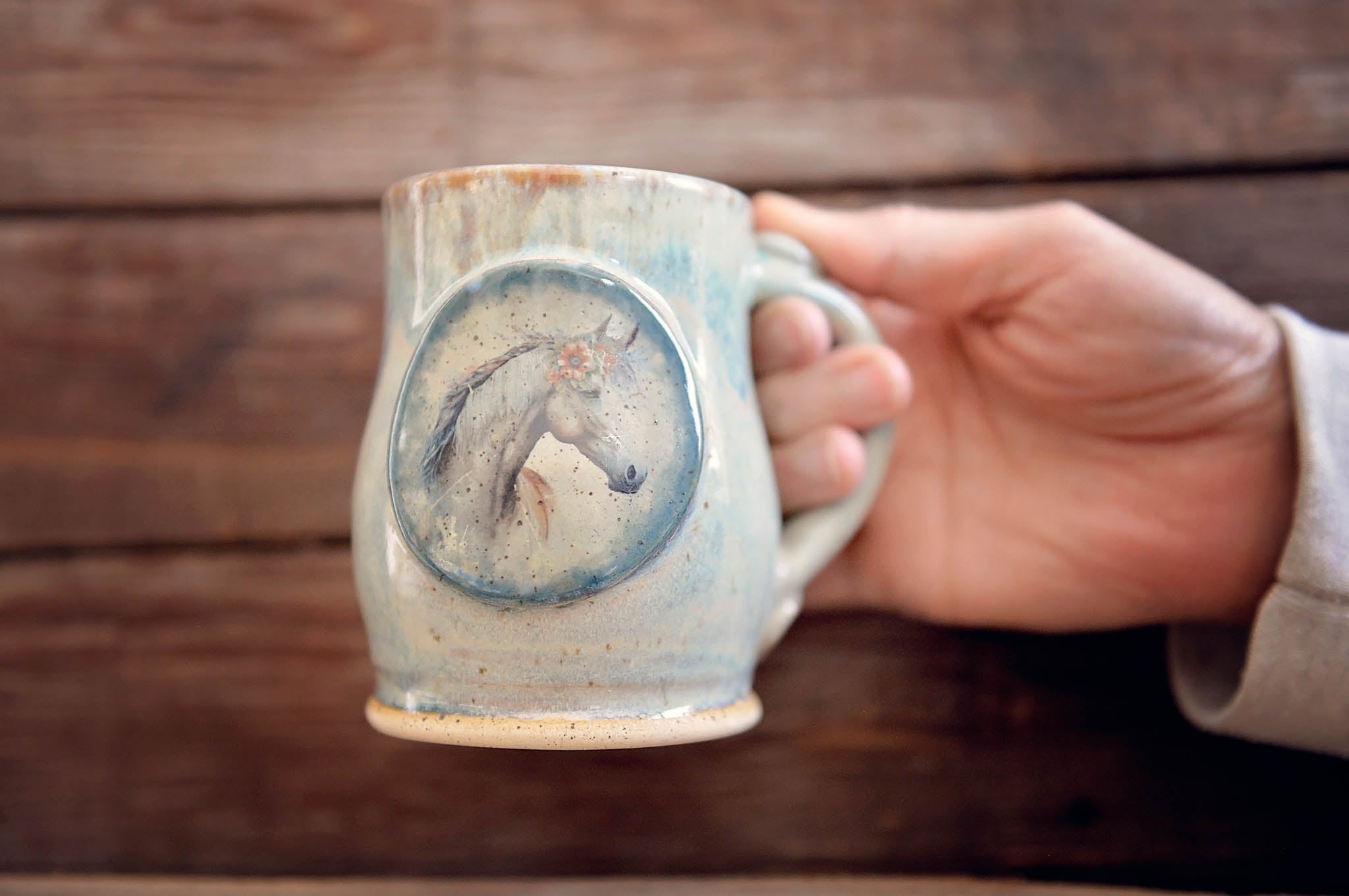 12.5oz Peach Wildflower Horse Mug