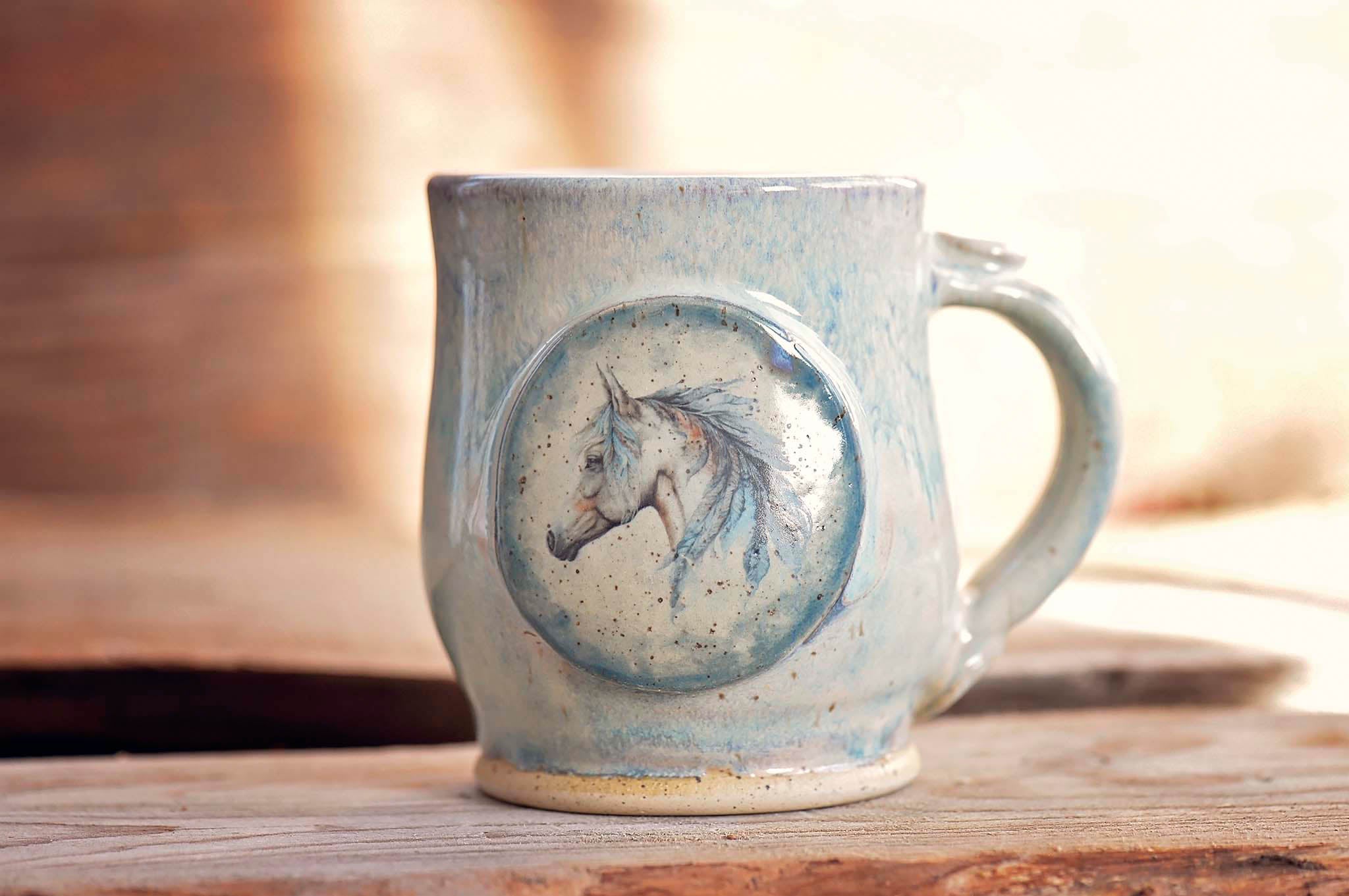 12.5oz Blue Feather Horse Mug