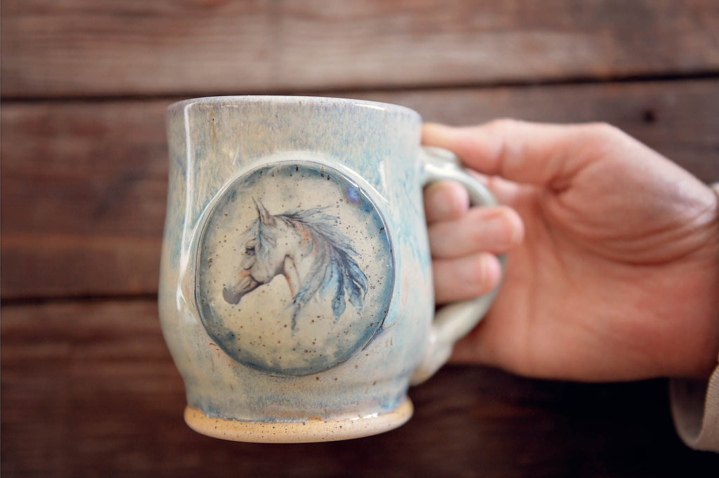 12.5oz Blue Feather Horse Mug
