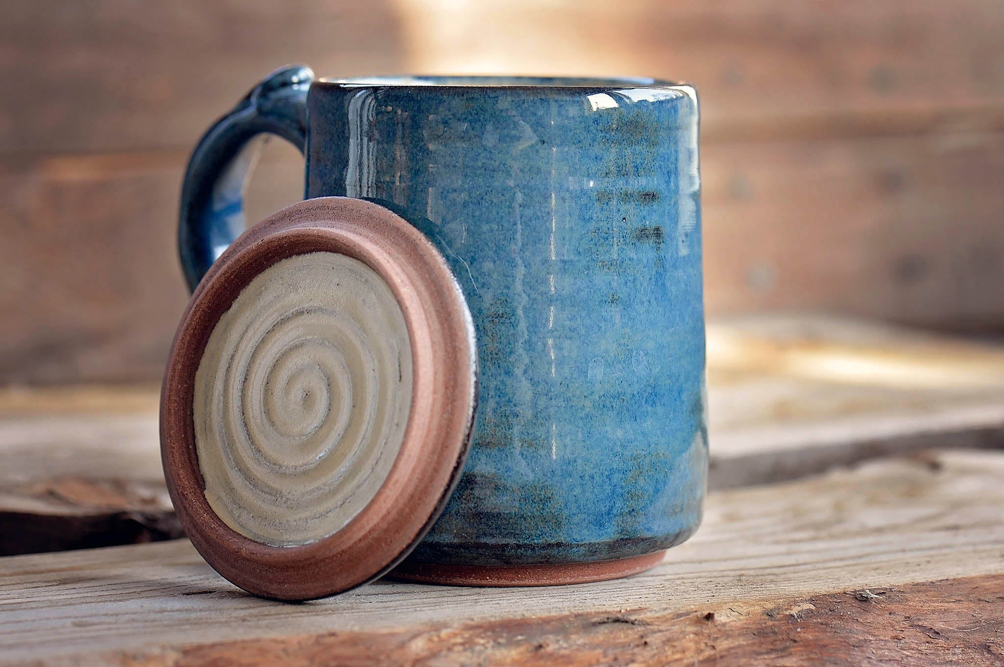 23.4oz Handmade Ceramic Mug with Lid - Ocean Blue