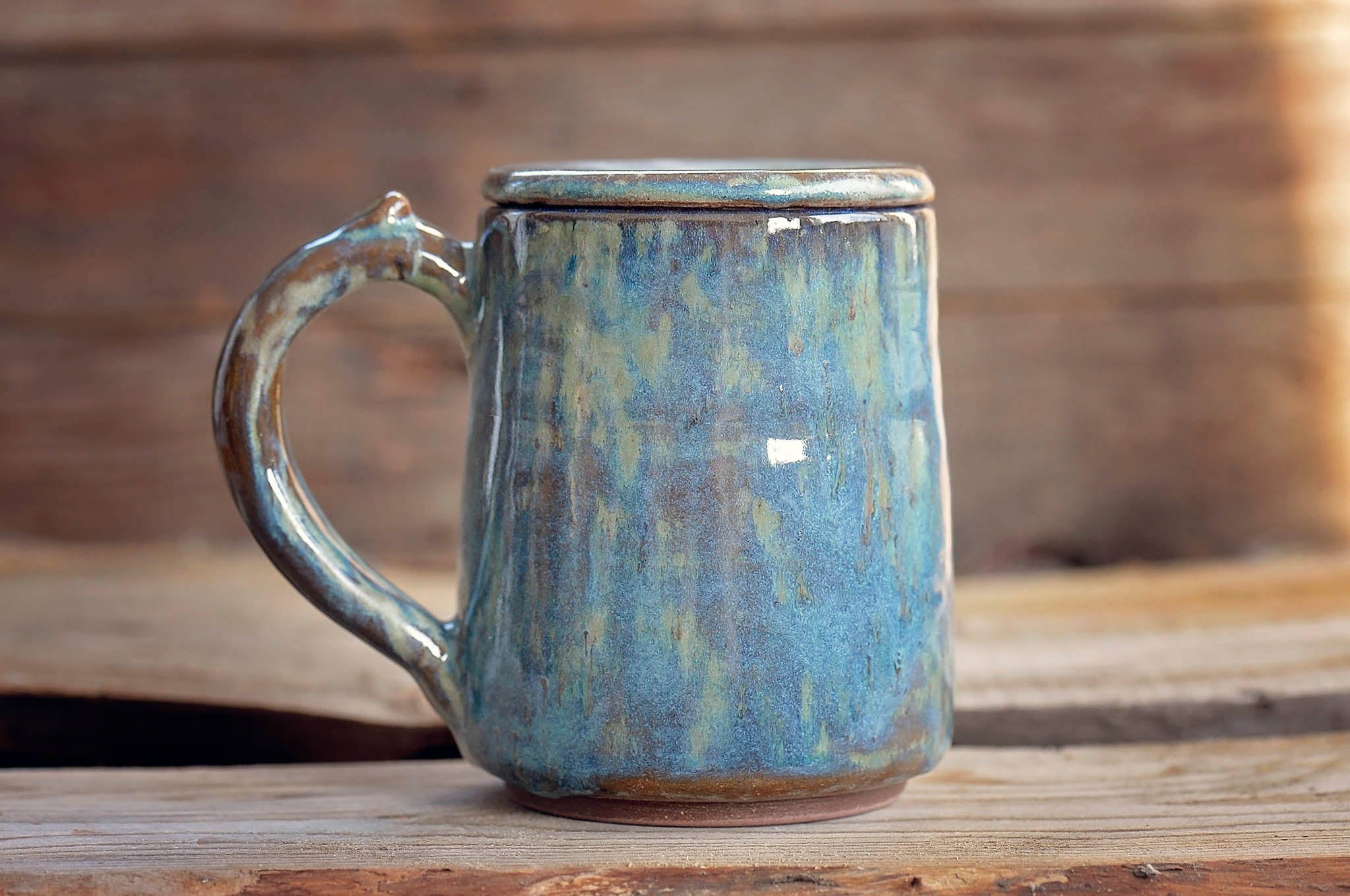 23.4oz Handmade Ceramic Mug with Lid - Green & Blue