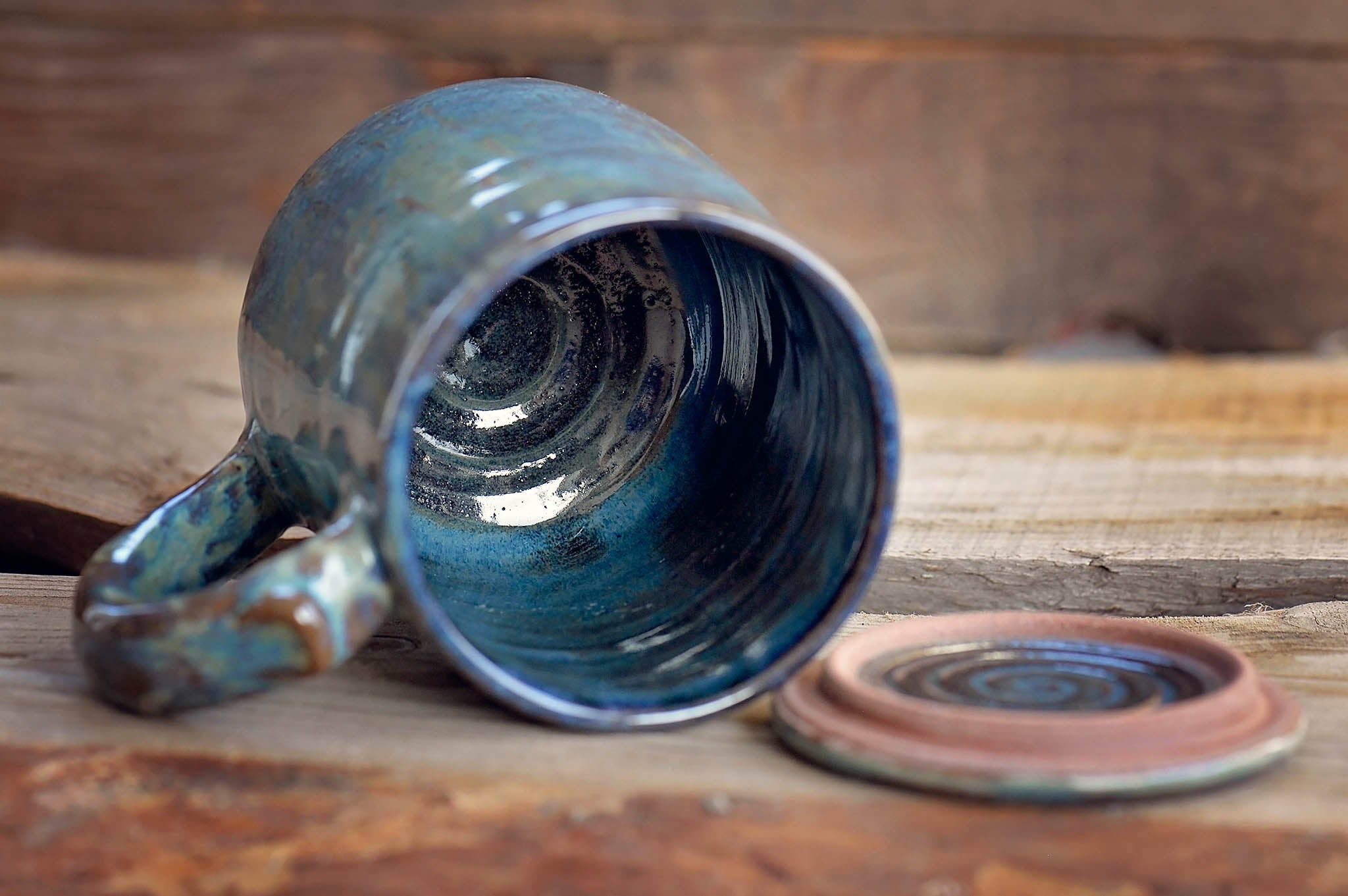 23.4oz Handmade Ceramic Mug with Lid - Green & Blue