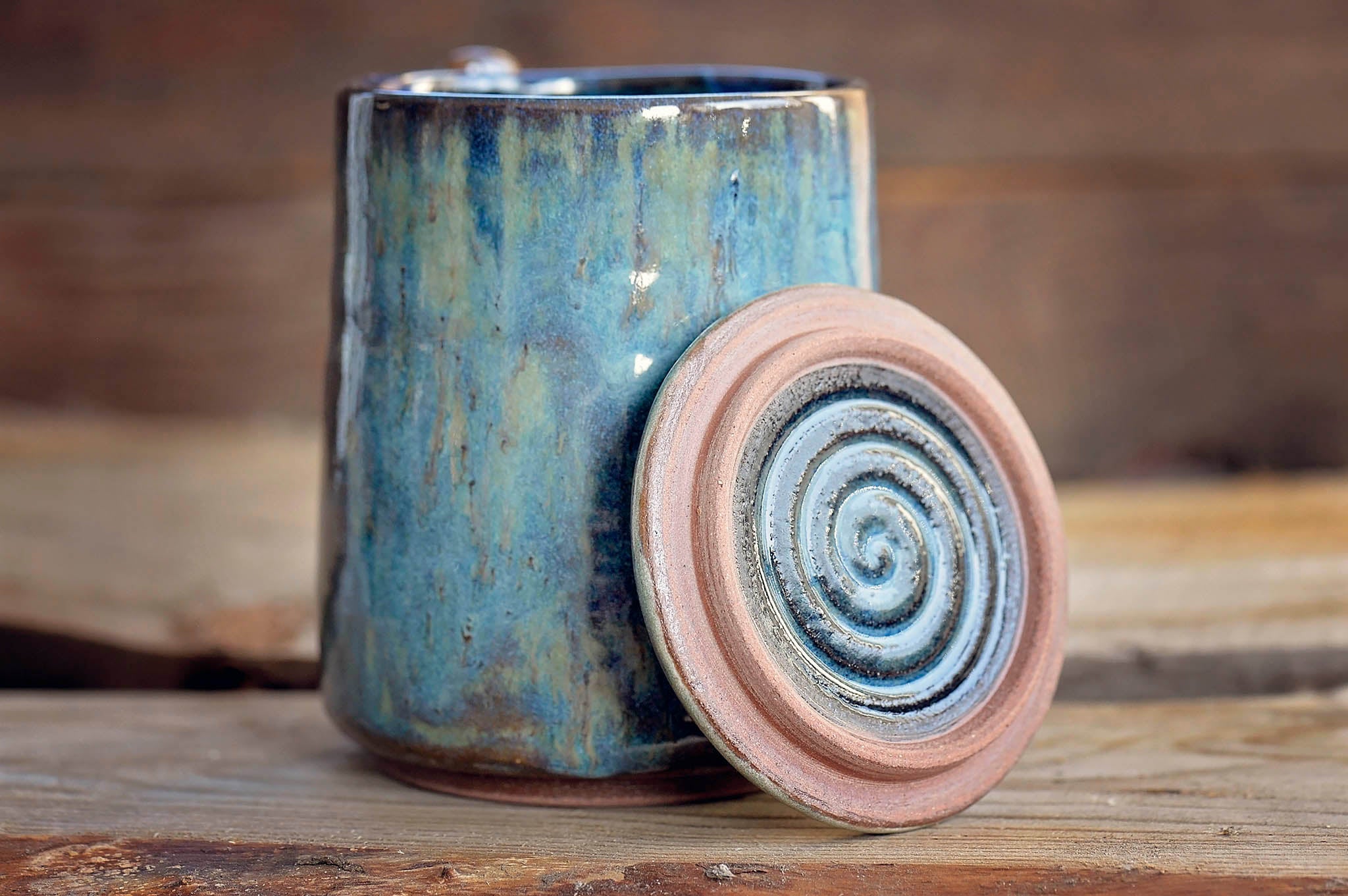 23.4oz Handmade Ceramic Mug with Lid - Green & Blue