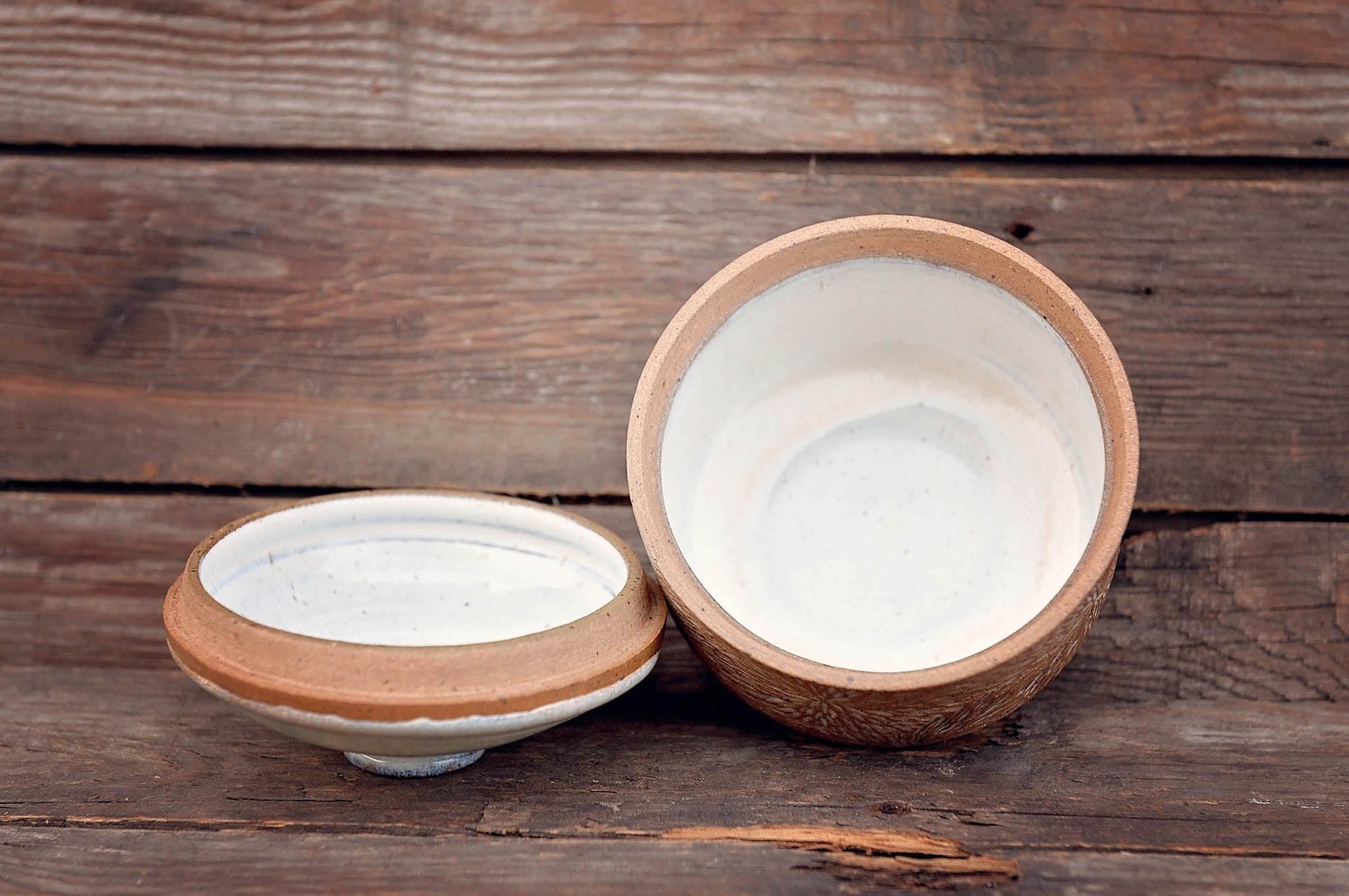 Ceramic Carved Blossom Jewelry Jar with Blue & Seafoam Lid