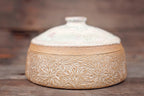 Ceramic Carved Blossom Jewelry Jar with Pink & Cream Lid