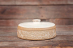 Ceramic Carved Blossom Jewelry Jar with Light Celadon Green Lid