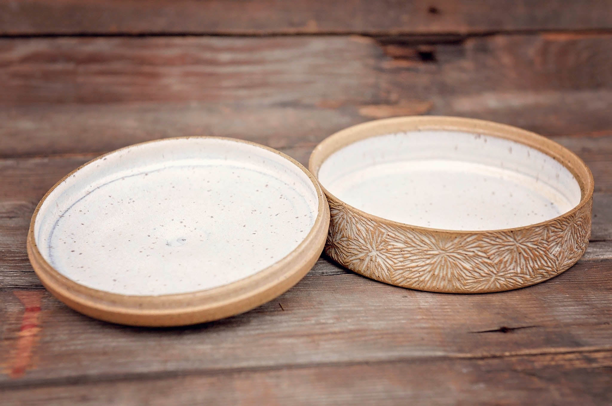 Ceramic Carved Blossom Jewelry Jar with Light Celadon Green Lid