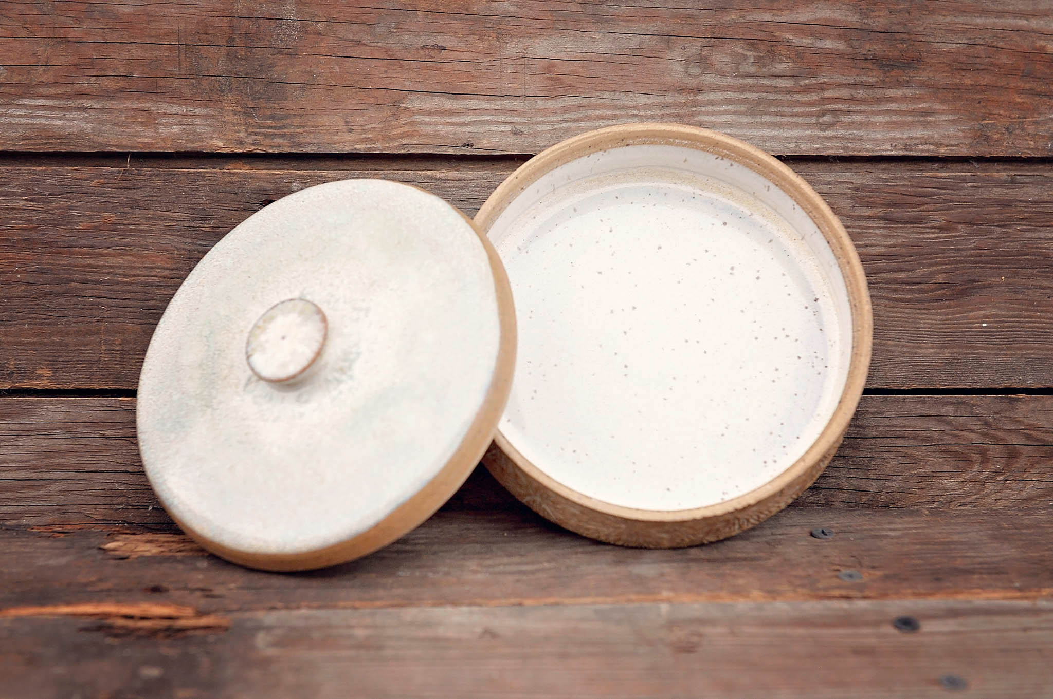 Ceramic Carved Blossom Jewelry Jar with Light Celadon Green Lid
