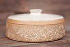Ceramic Carved Blossom Jewelry Jar with Light Celadon Green Lid