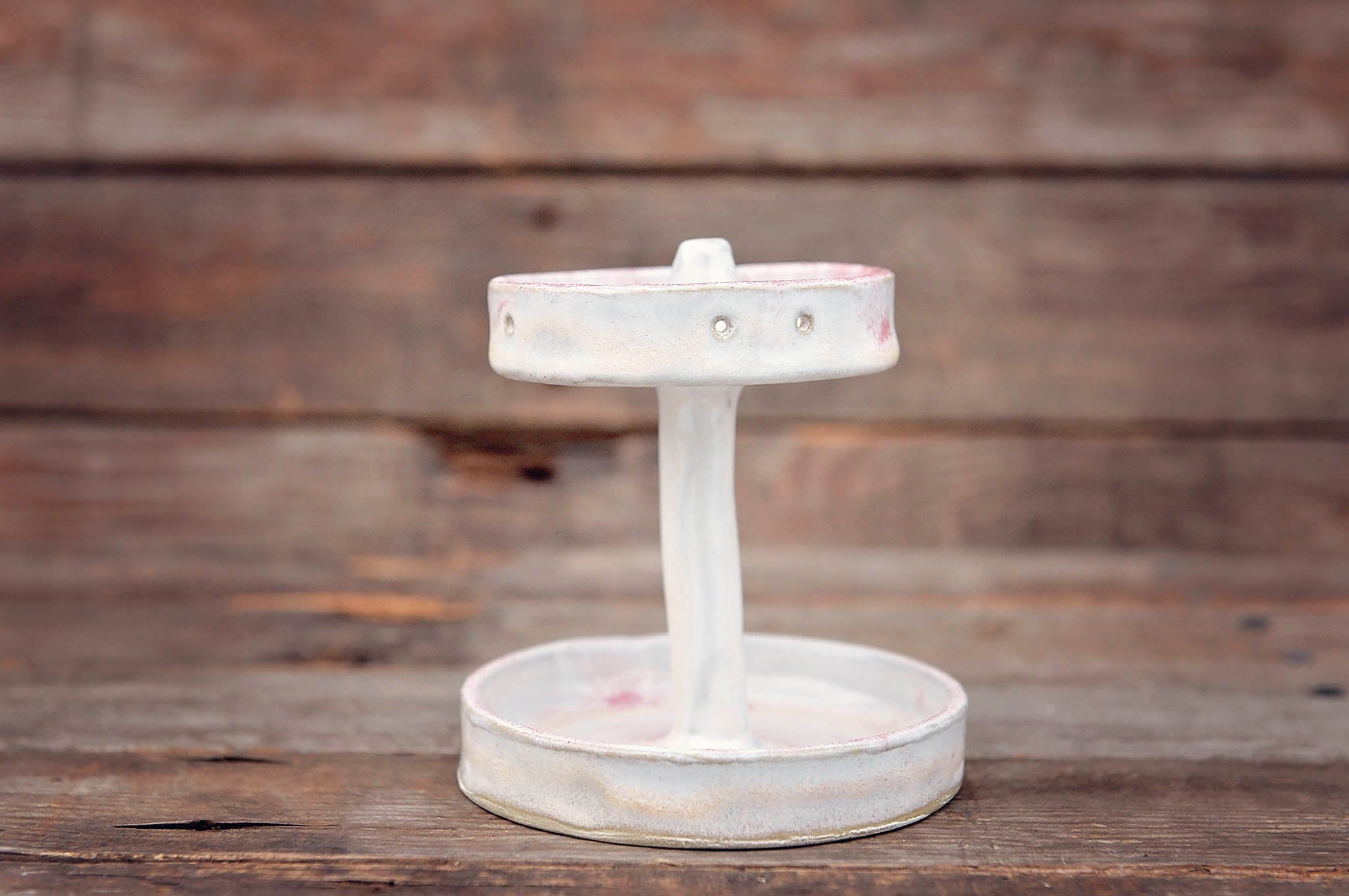 Two-Tier Pink Ceramic Jewelry Stand