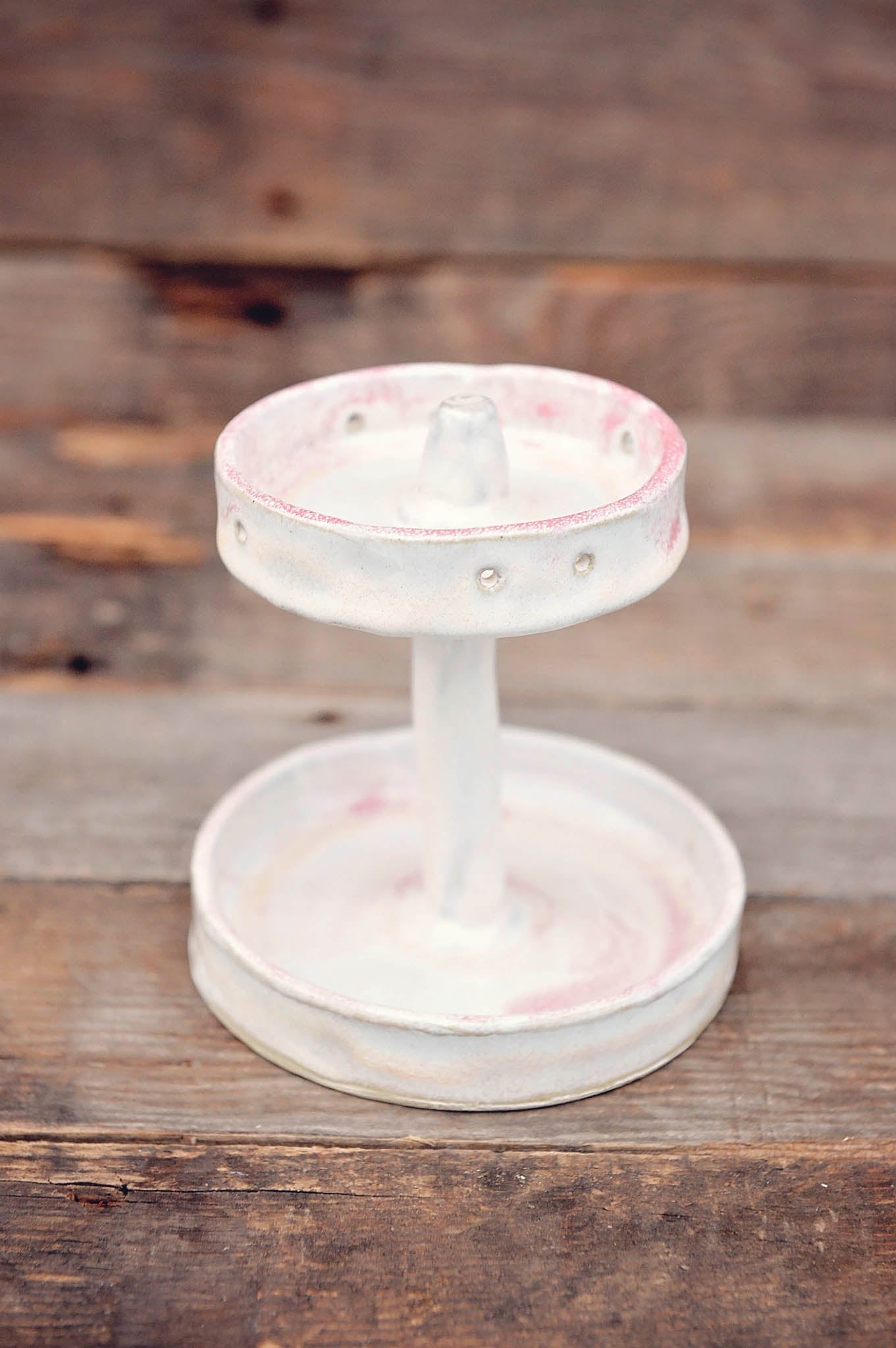 Two-Tier Pink Ceramic Jewelry Stand