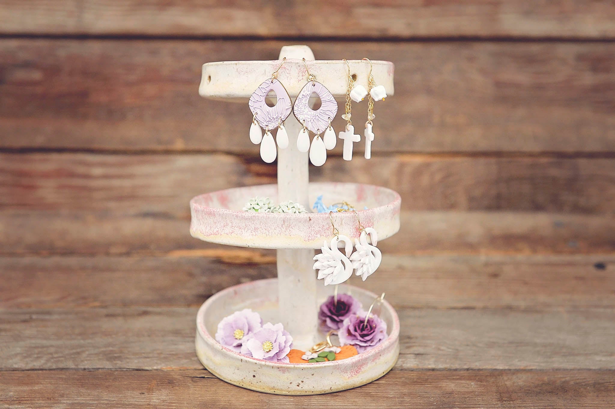 Two-Tier Pink Ceramic Jewelry Stand