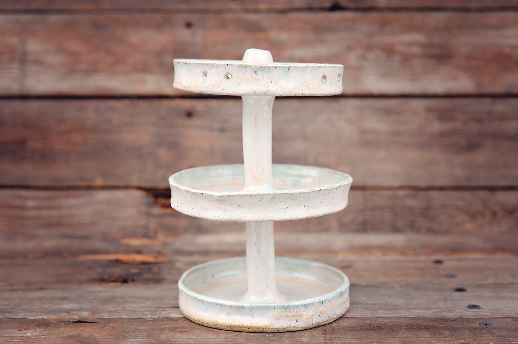 Three-Tier Blue-Green Ceramic Jewelry Stand