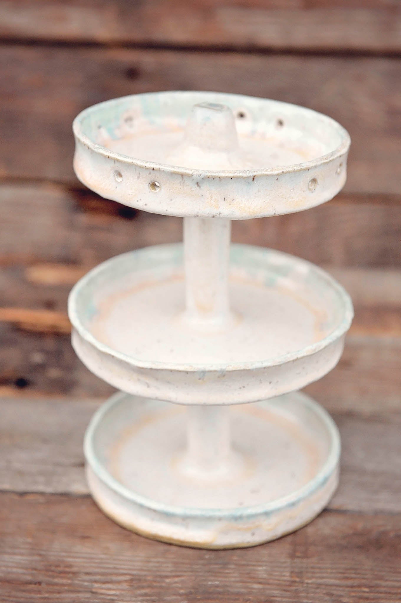 Three-Tier Blue-Green Ceramic Jewelry Stand