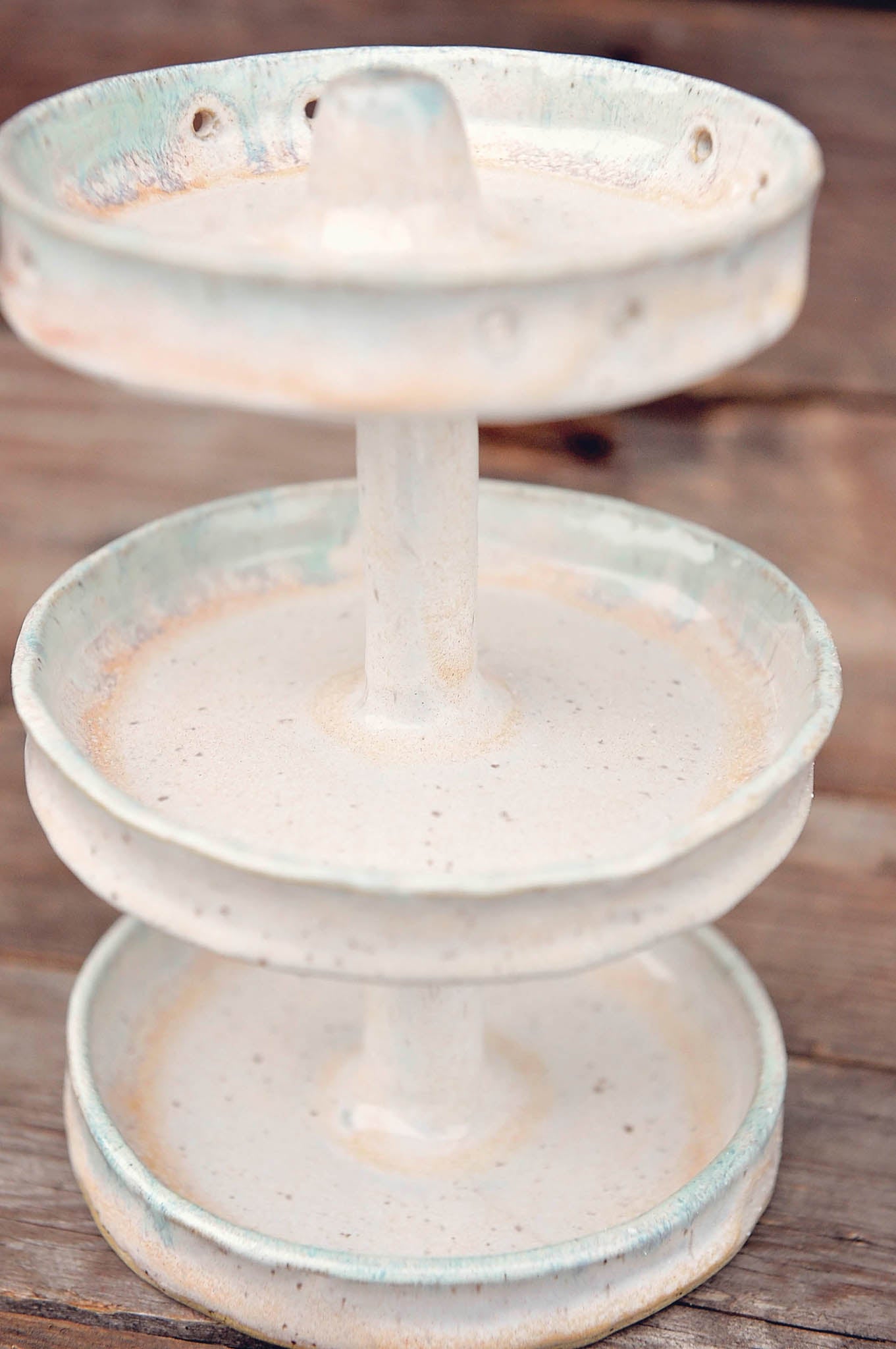 Three-Tier Blue-Green Ceramic Jewelry Stand