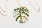 Albo Variegata Monstera Ceramic Necklace with Gold Luster