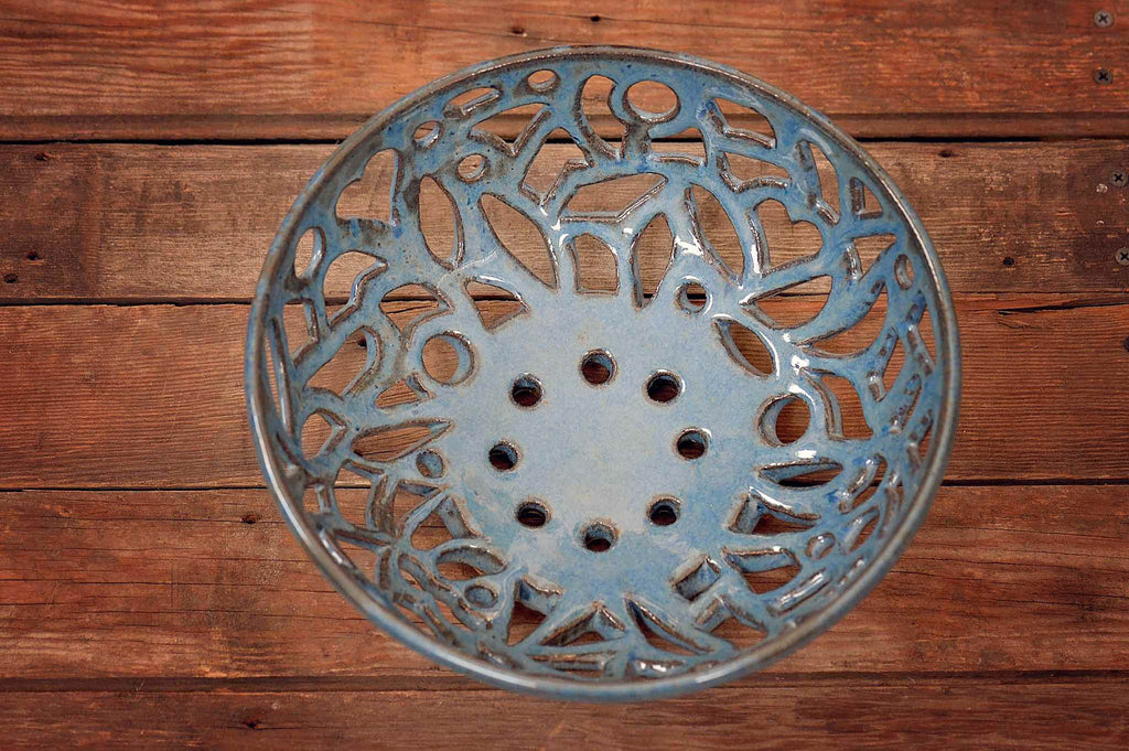 Carved Blue Ceramic Bowl