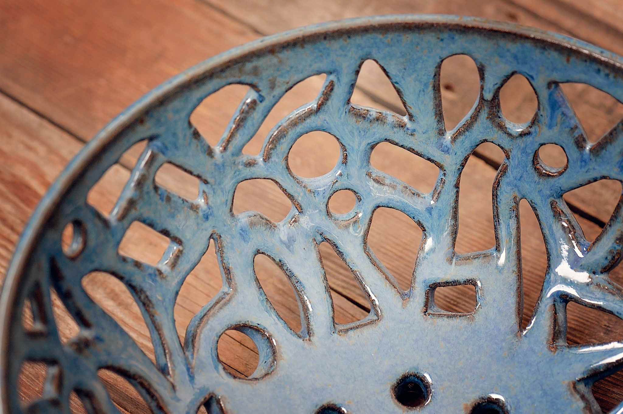 Carved Blue Ceramic Bowl