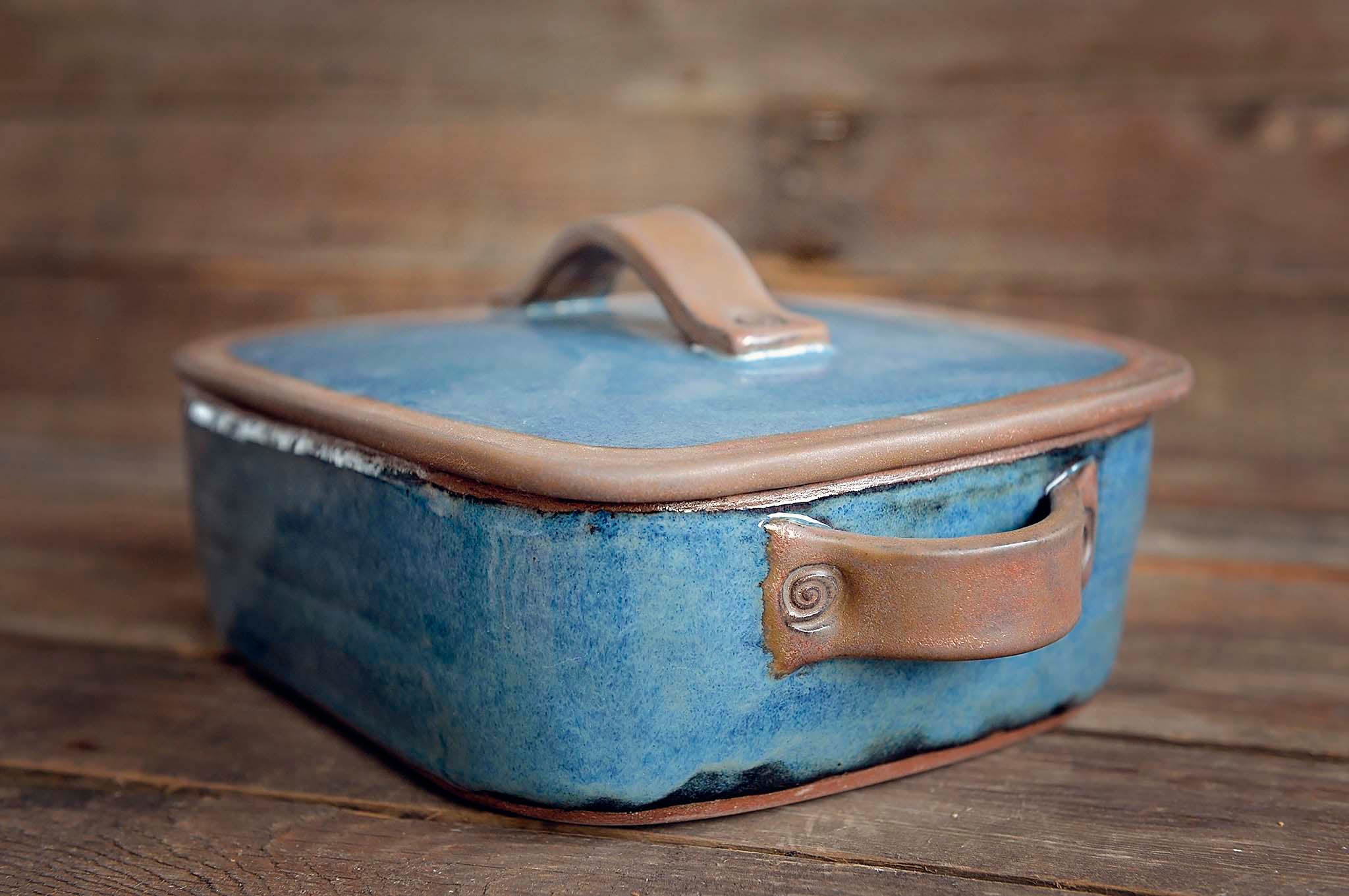 Blue Ceramic Baking Casserole Dish with Lid