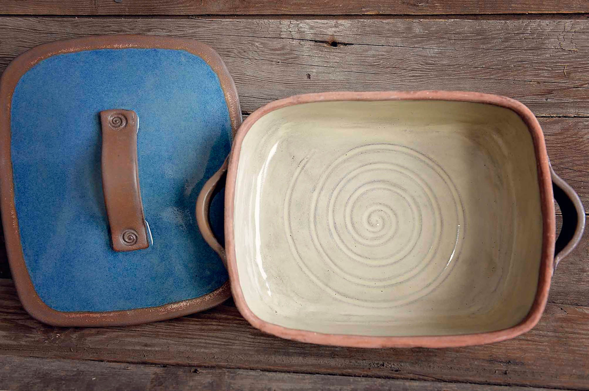 Blue Ceramic Baking Casserole Dish with Lid