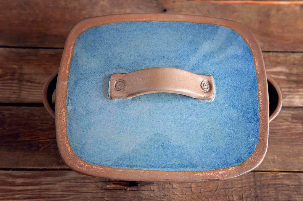 Blue Ceramic Baking Casserole Dish with Lid