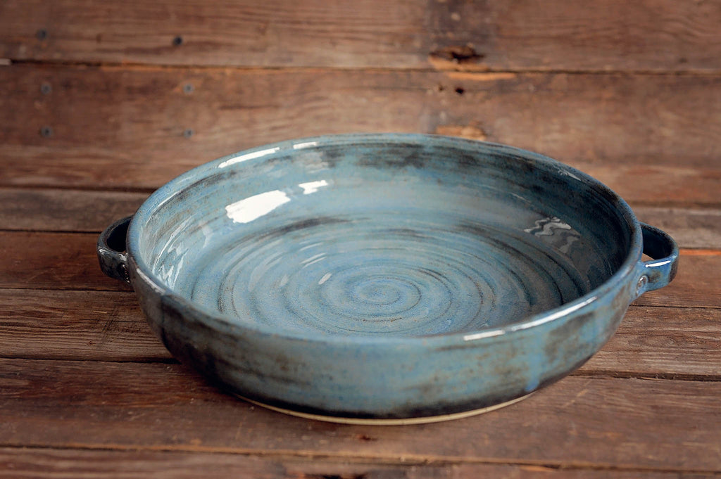 Handmade Ceramic Serving Dish with Handles - Blue Gray