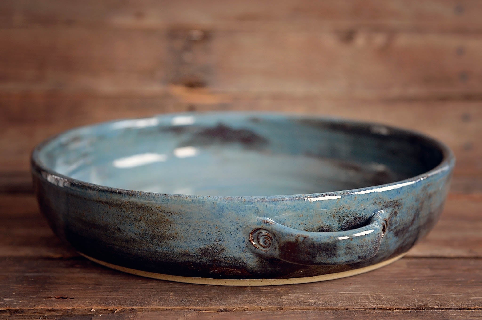 Handmade Ceramic Serving Dish with Handles - Blue Gray