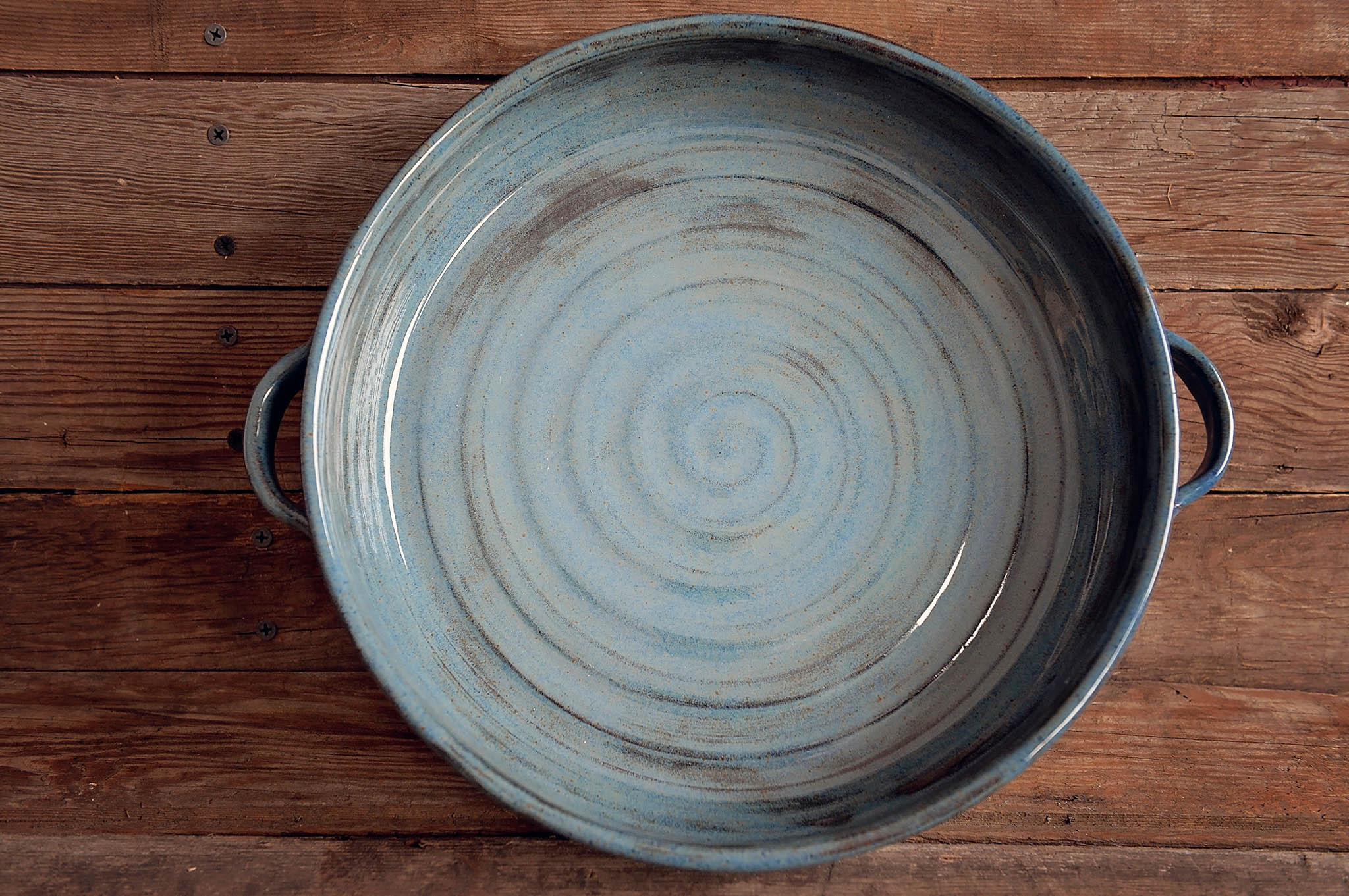 Handmade Ceramic Serving Dish with Handles - Blue Gray