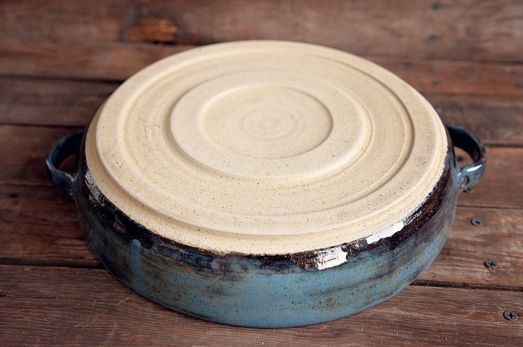 Handmade Ceramic Serving Dish with Handles - Blue Gray