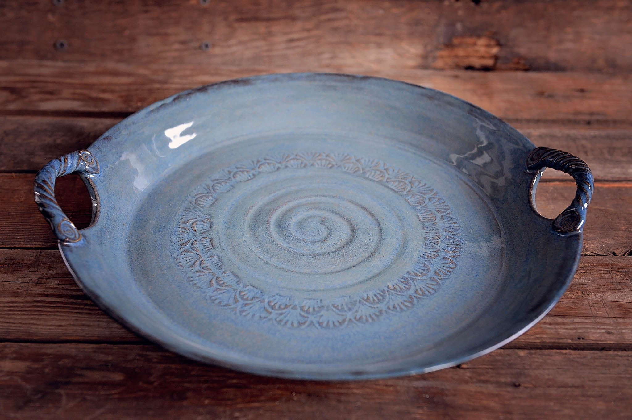 Large Patterned Serving Platter - Ocean Blue