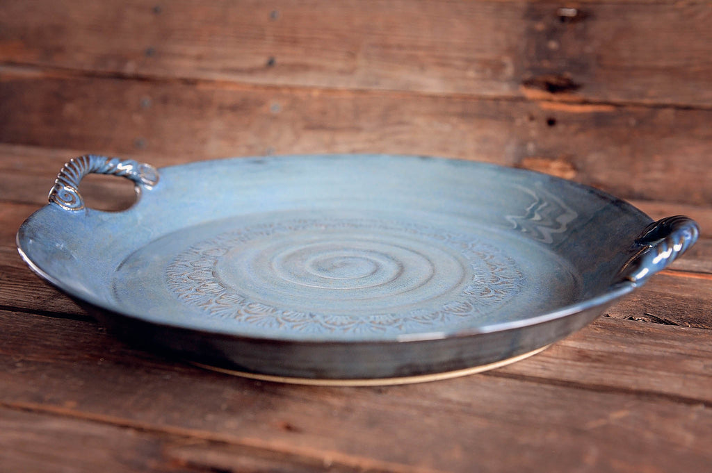Large Patterned Serving Platter - Ocean Blue