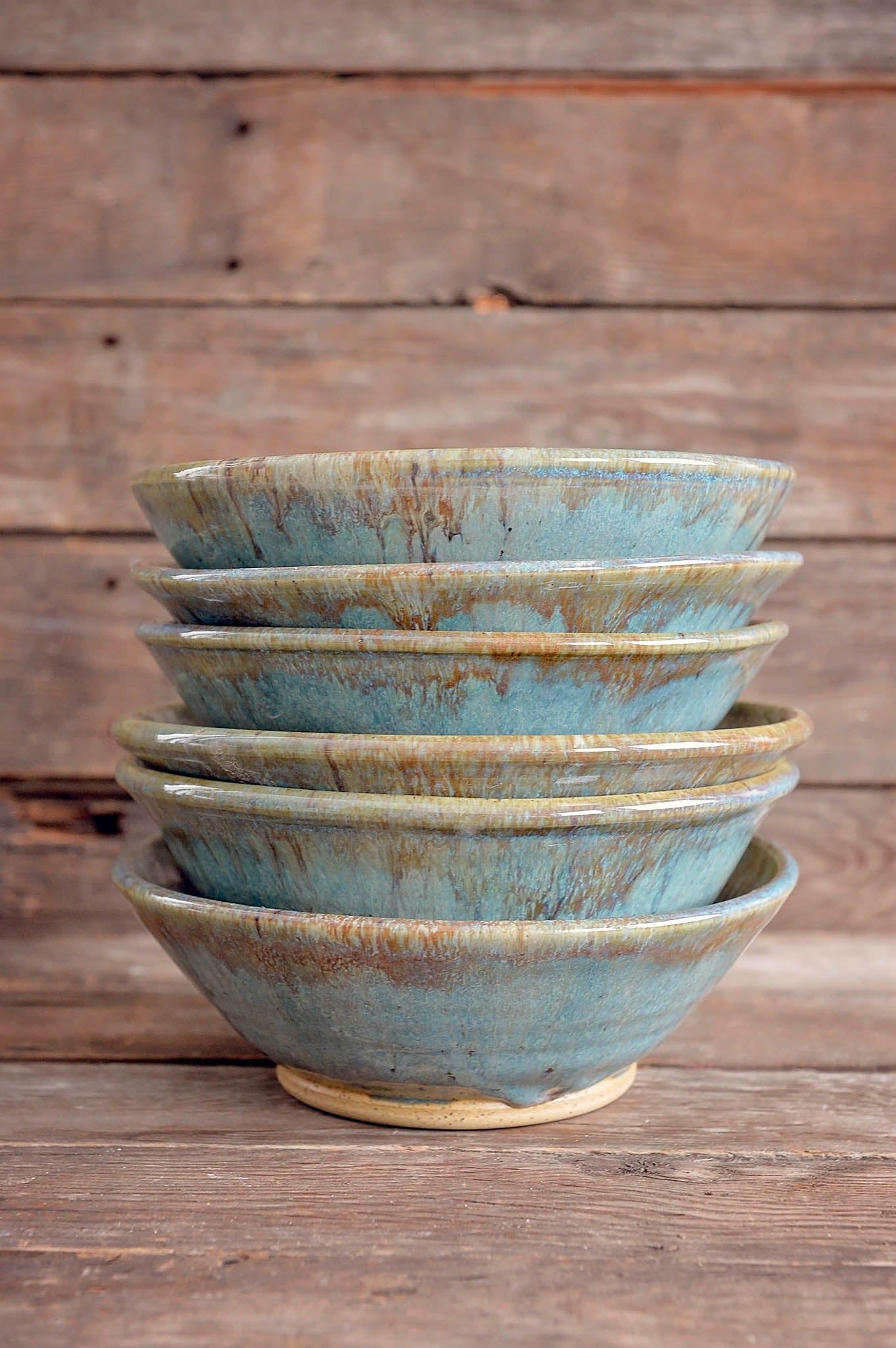 Blue Hazel Brown Salad Bowl Set (Set of 6)