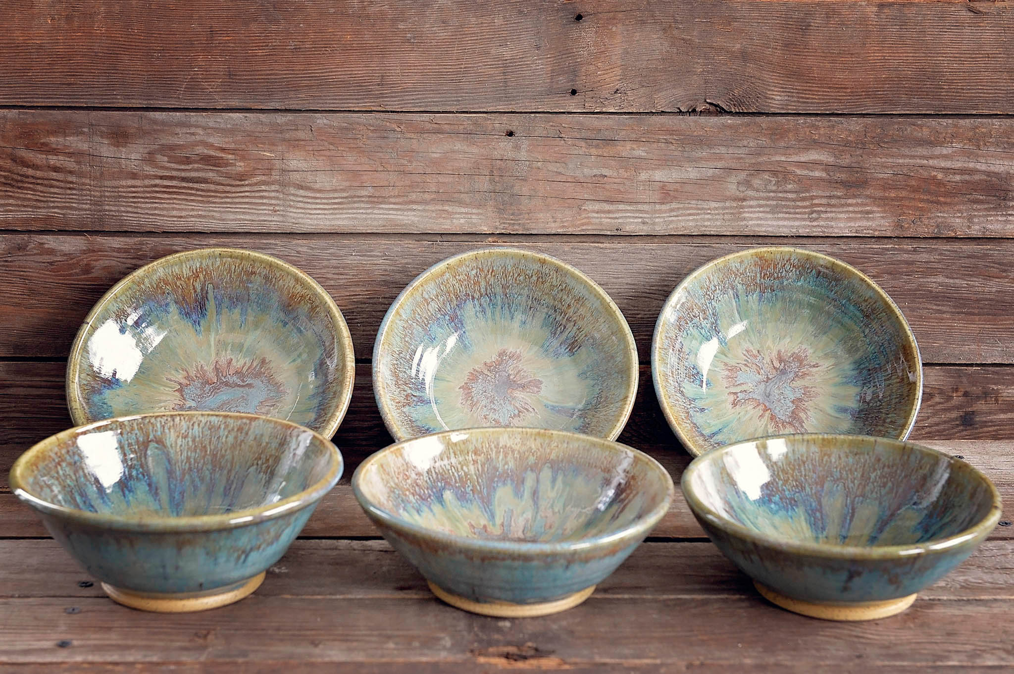 Blue Hazel Brown Salad Bowl Set (Set of 6)