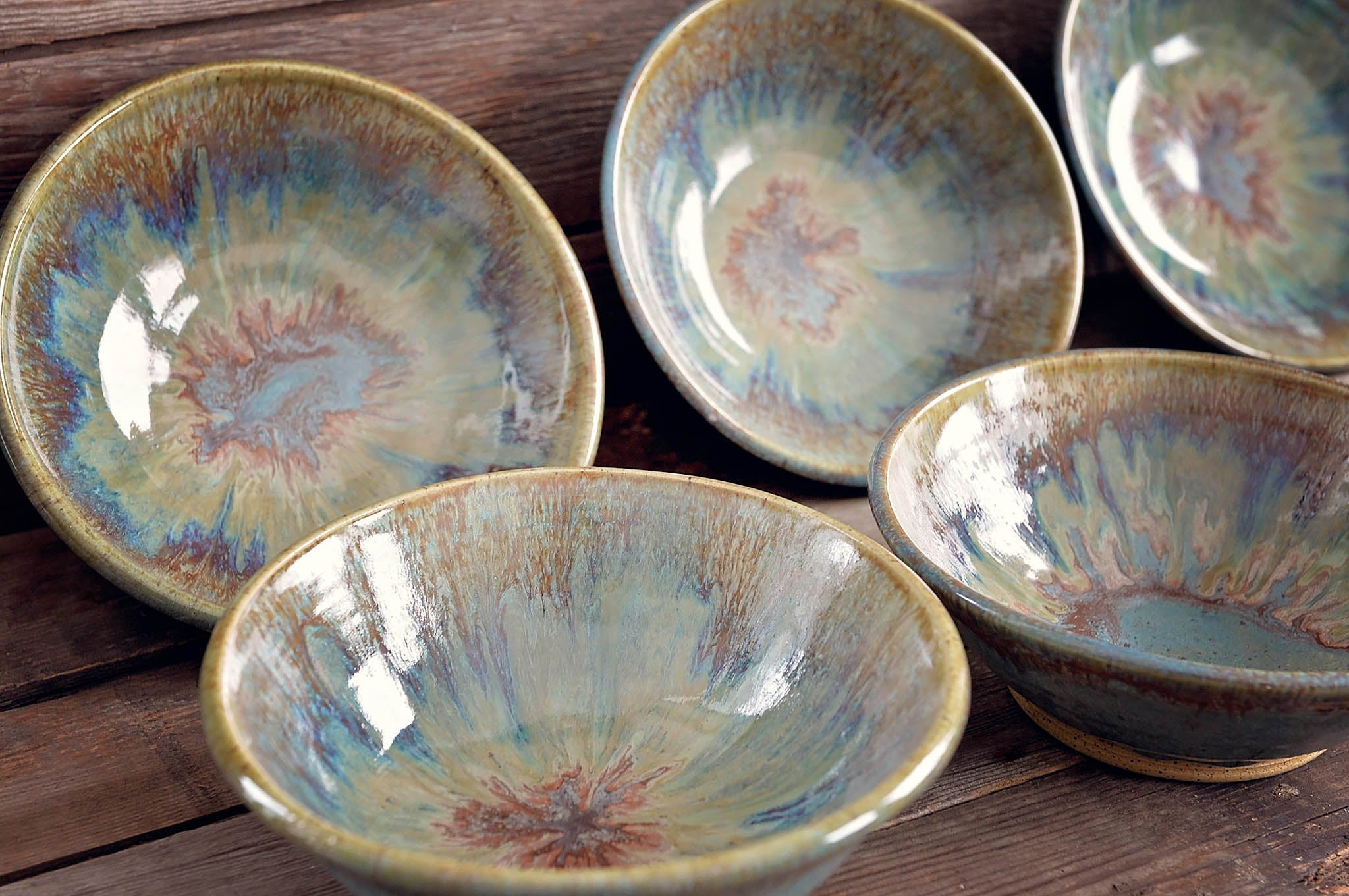 Blue Hazel Brown Salad Bowl Set (Set of 6)