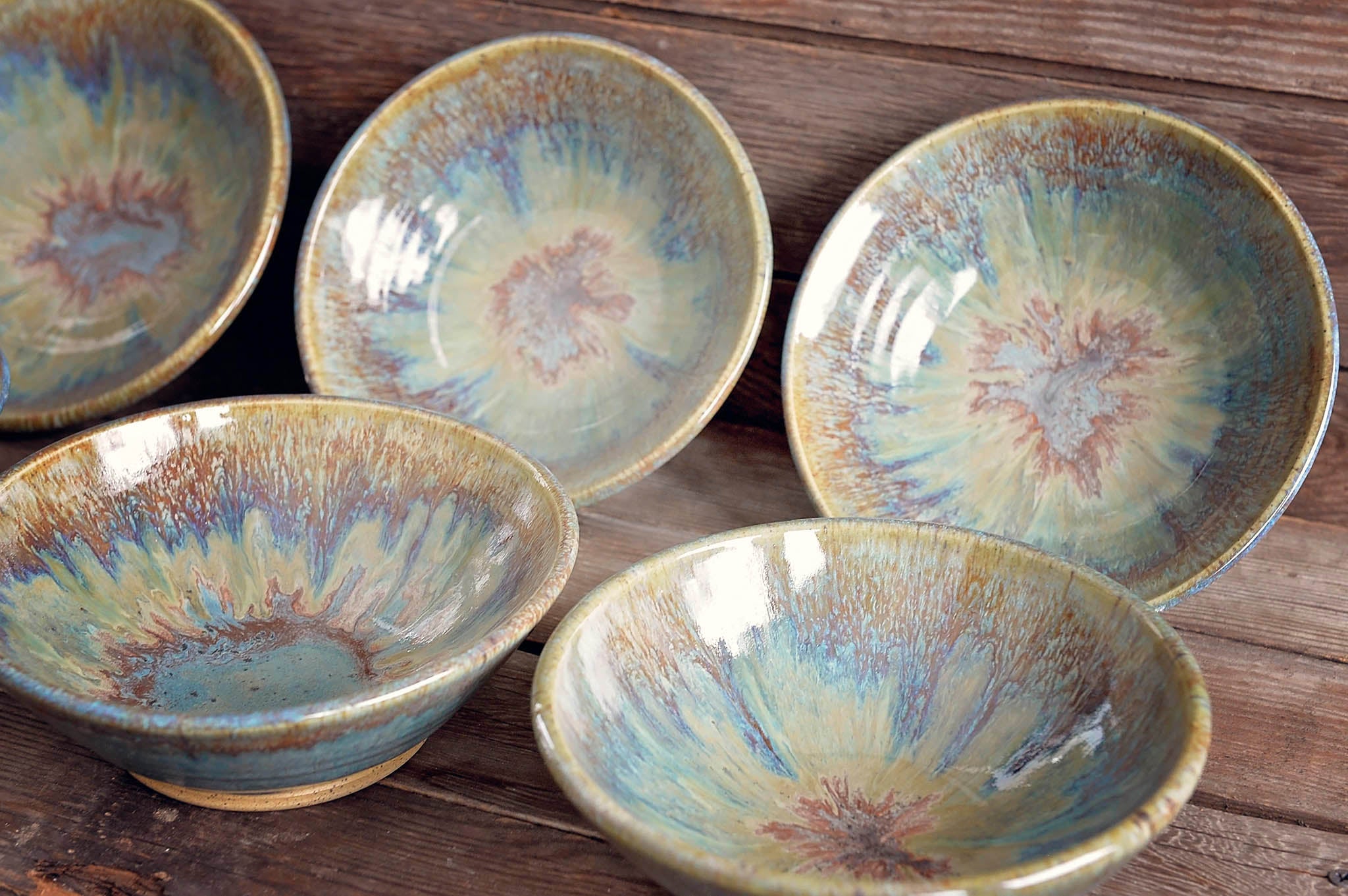 Blue Hazel Brown Salad Bowl Set (Set of 6)