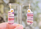 White Bell Purple Lace Bar Earrings