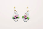 藍色和粉紅色玫瑰吊墜耳環