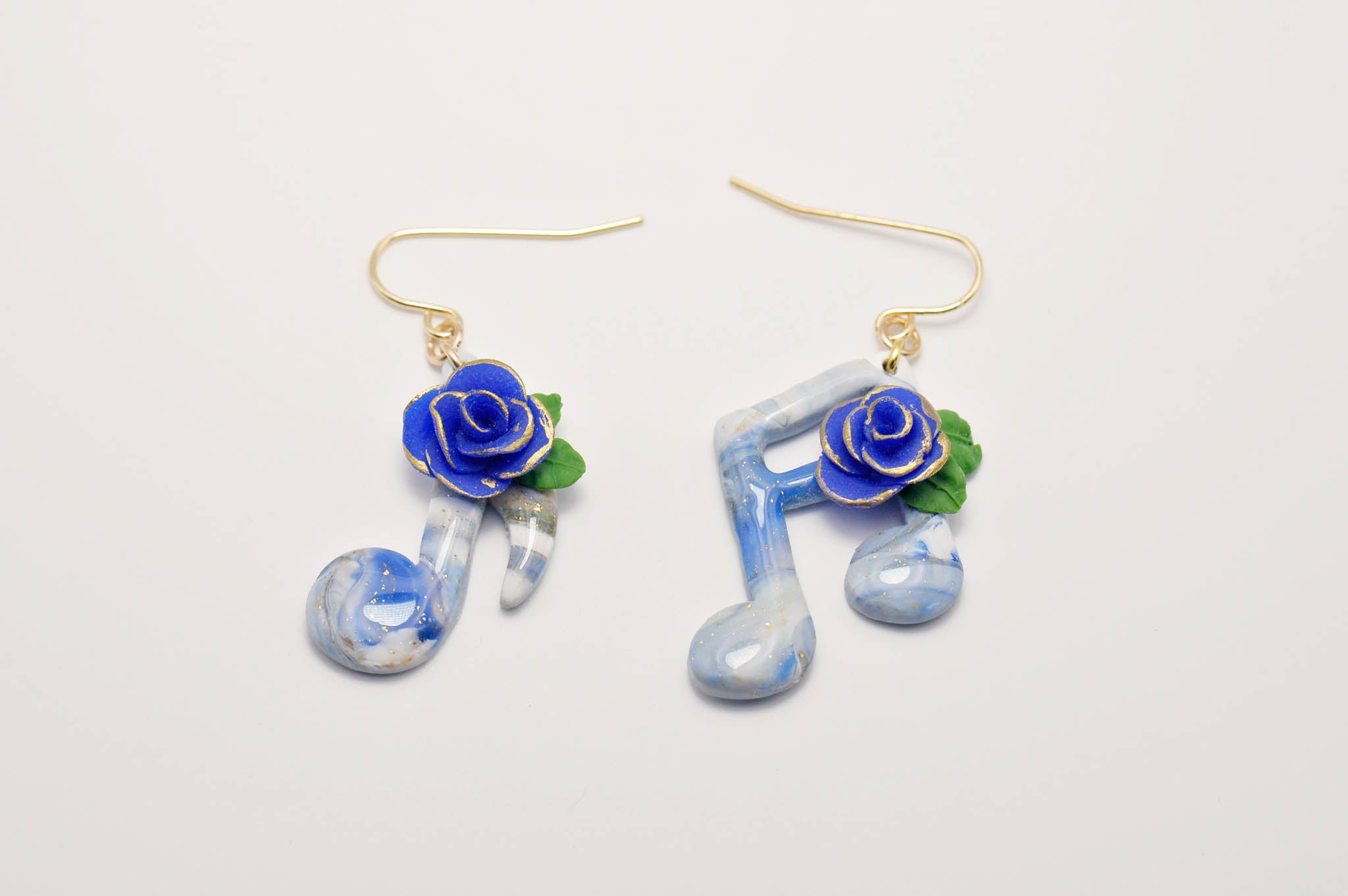 Joyful Blue Roses Music Note Earrings