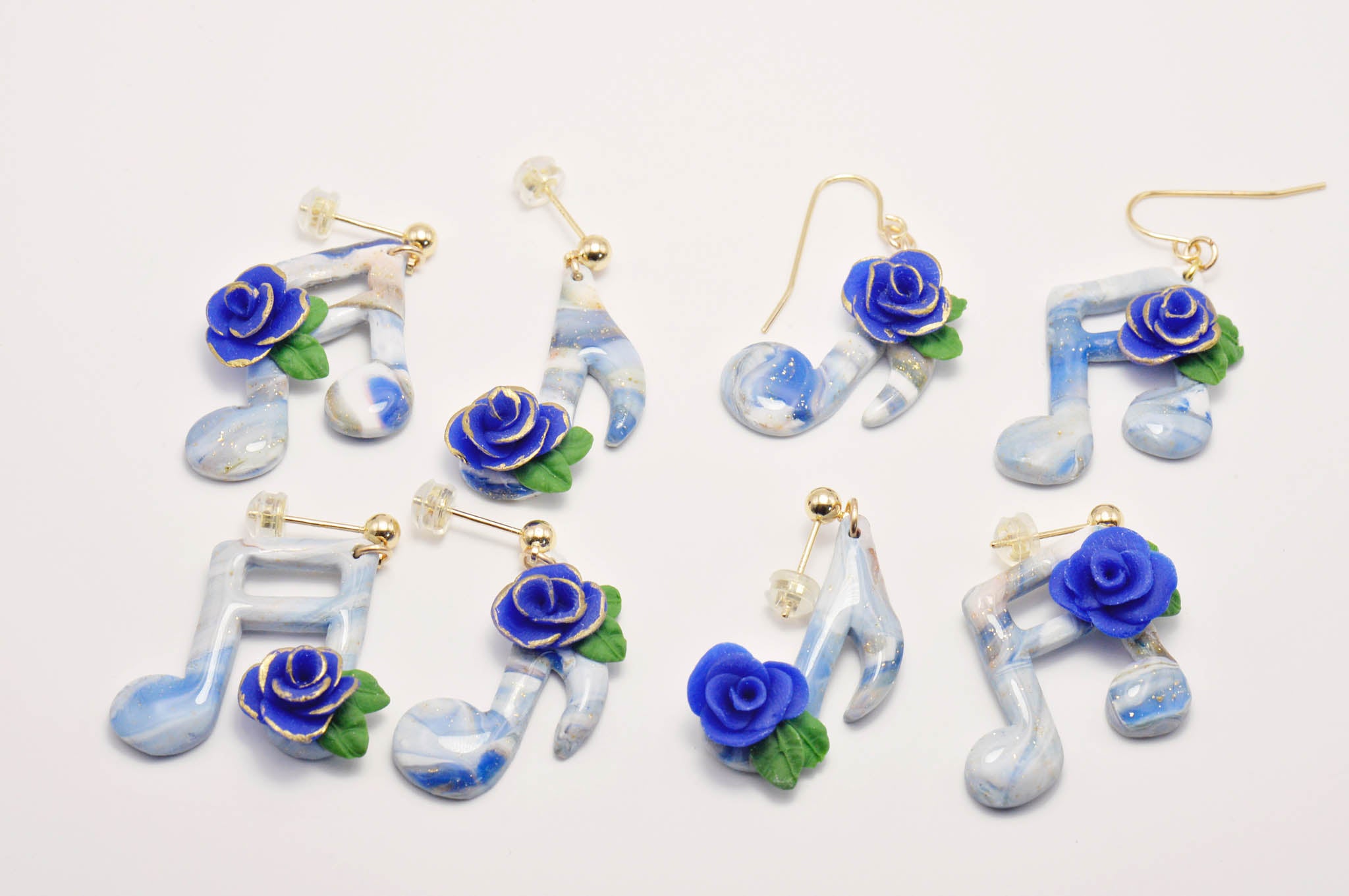 Joyful Blue Roses Music Note Earrings