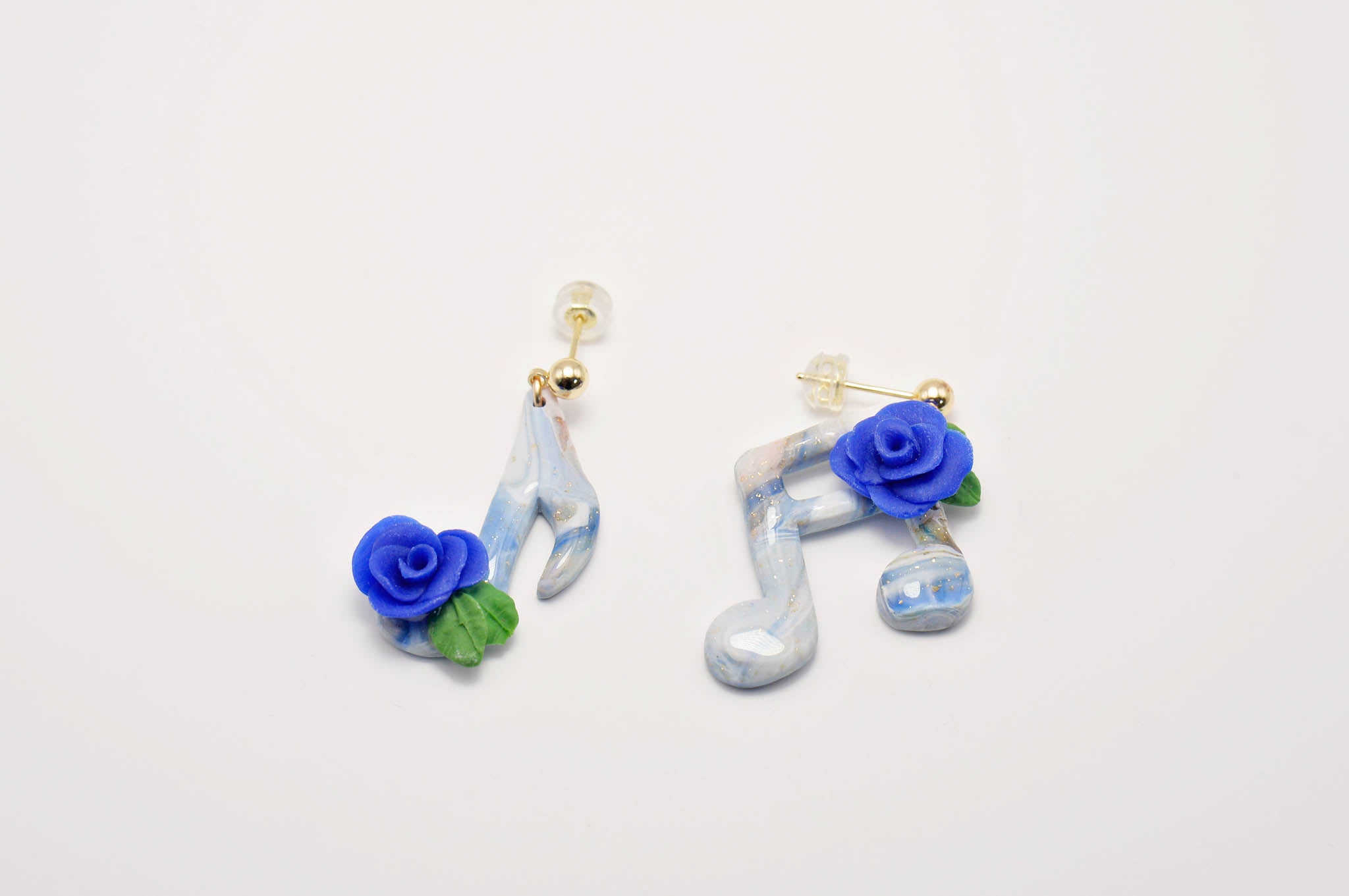 Joyful Blue Roses Music Note Earrings