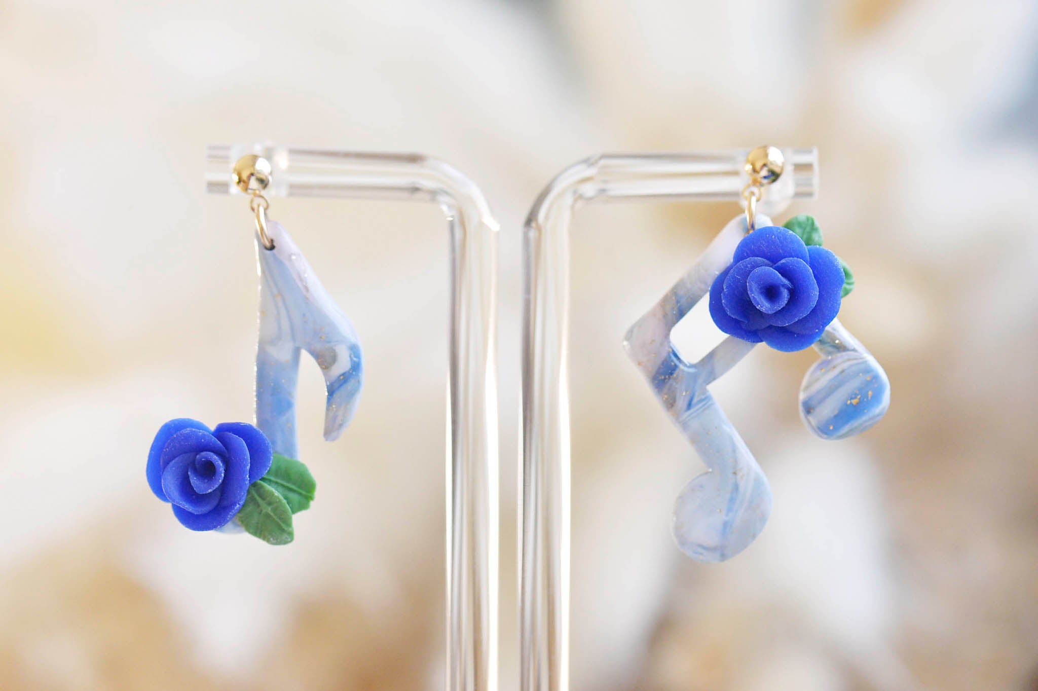 Joyful Blue Roses Music Note Earrings