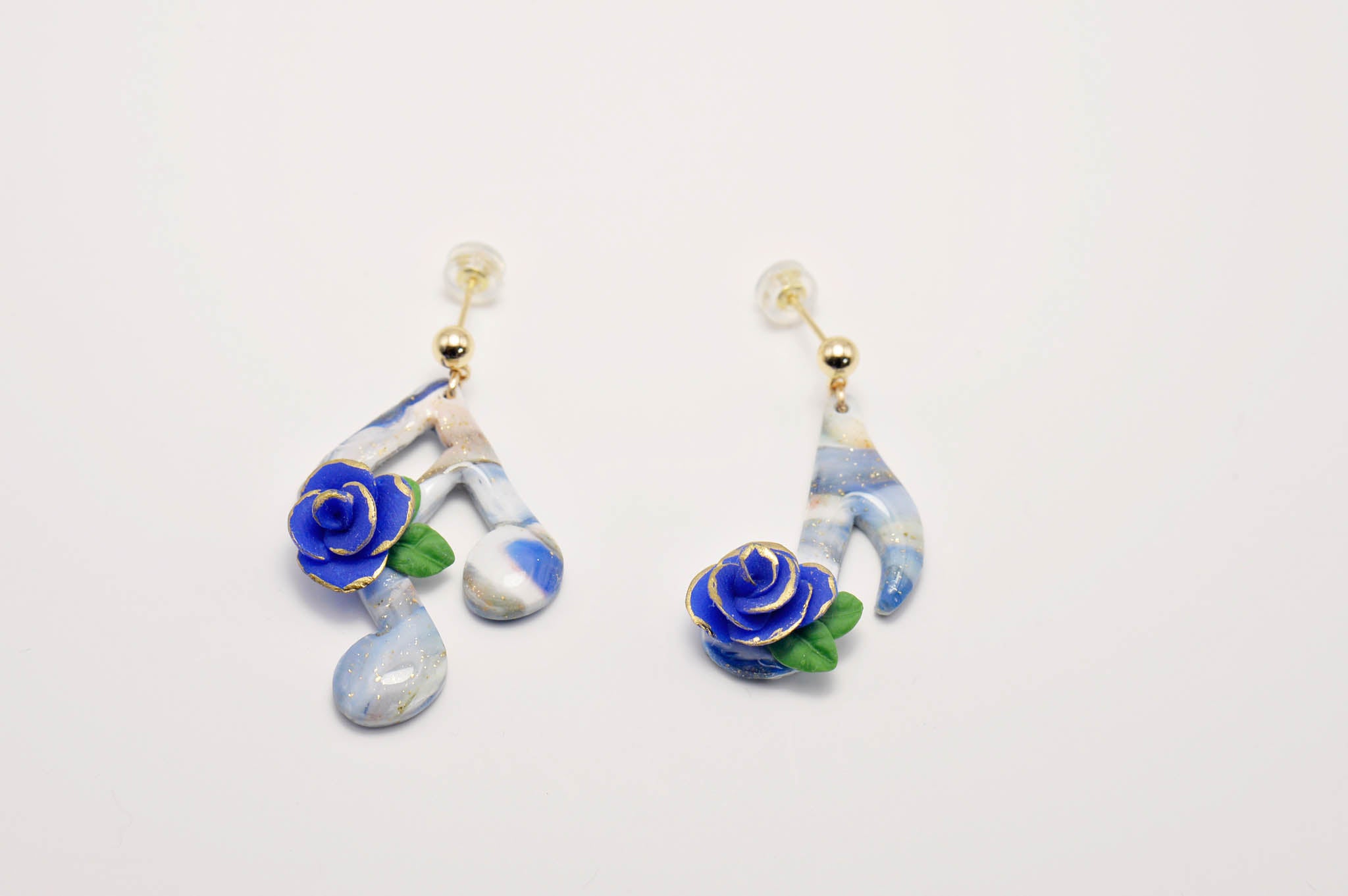 Joyful Blue Roses Music Note Earrings