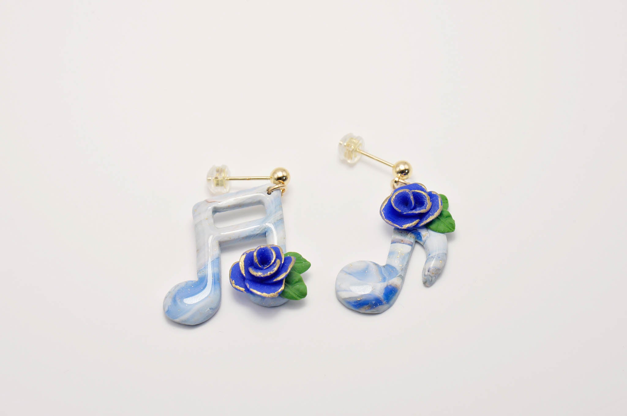 Joyful Blue Roses Music Note Earrings