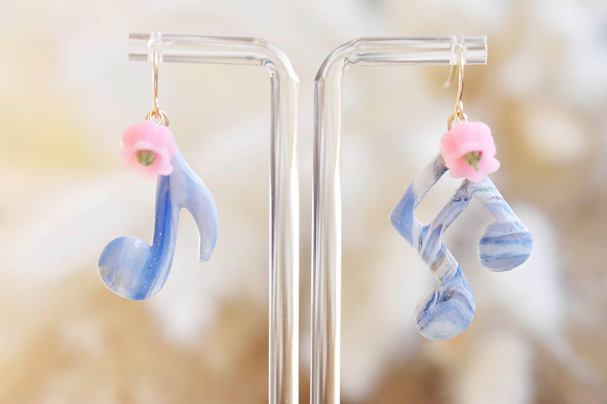 Pink Bell Flower Music Note Earrings