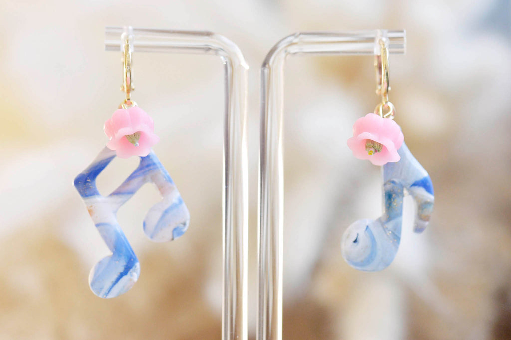 Pink Bell Flower Music Note Earrings