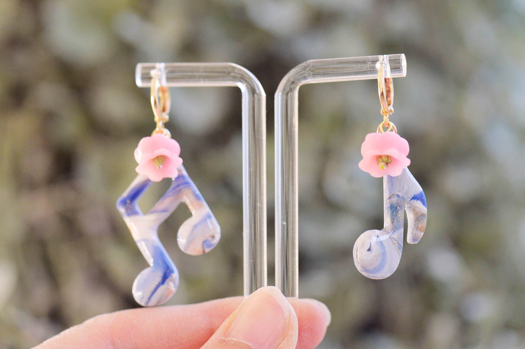 Pink Bell Flower Music Note Earrings