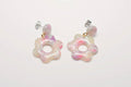 Pink & Purple Transparent Flower Dangle Studs